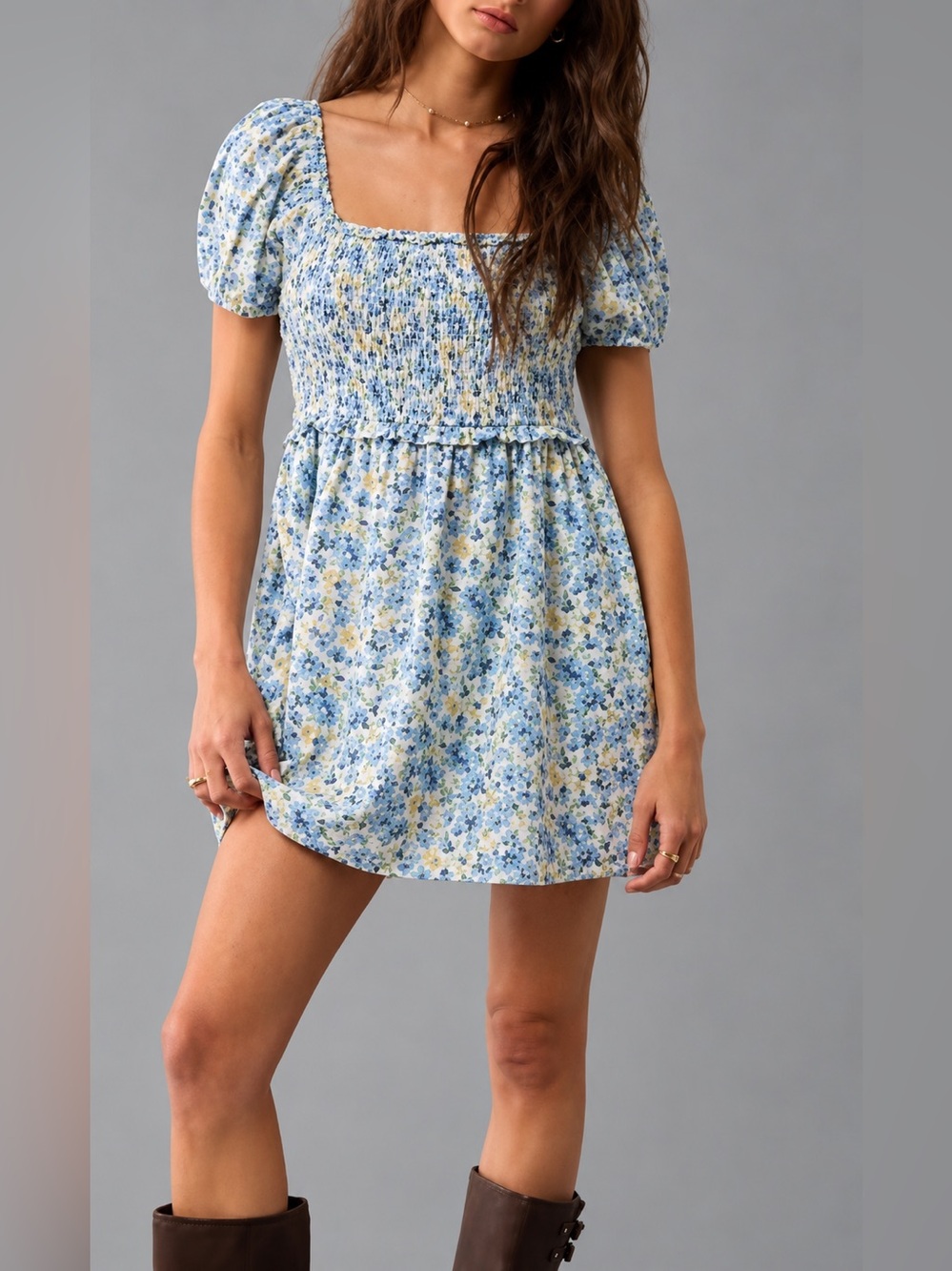 American Eagle blue floral smocked mini dress, XL